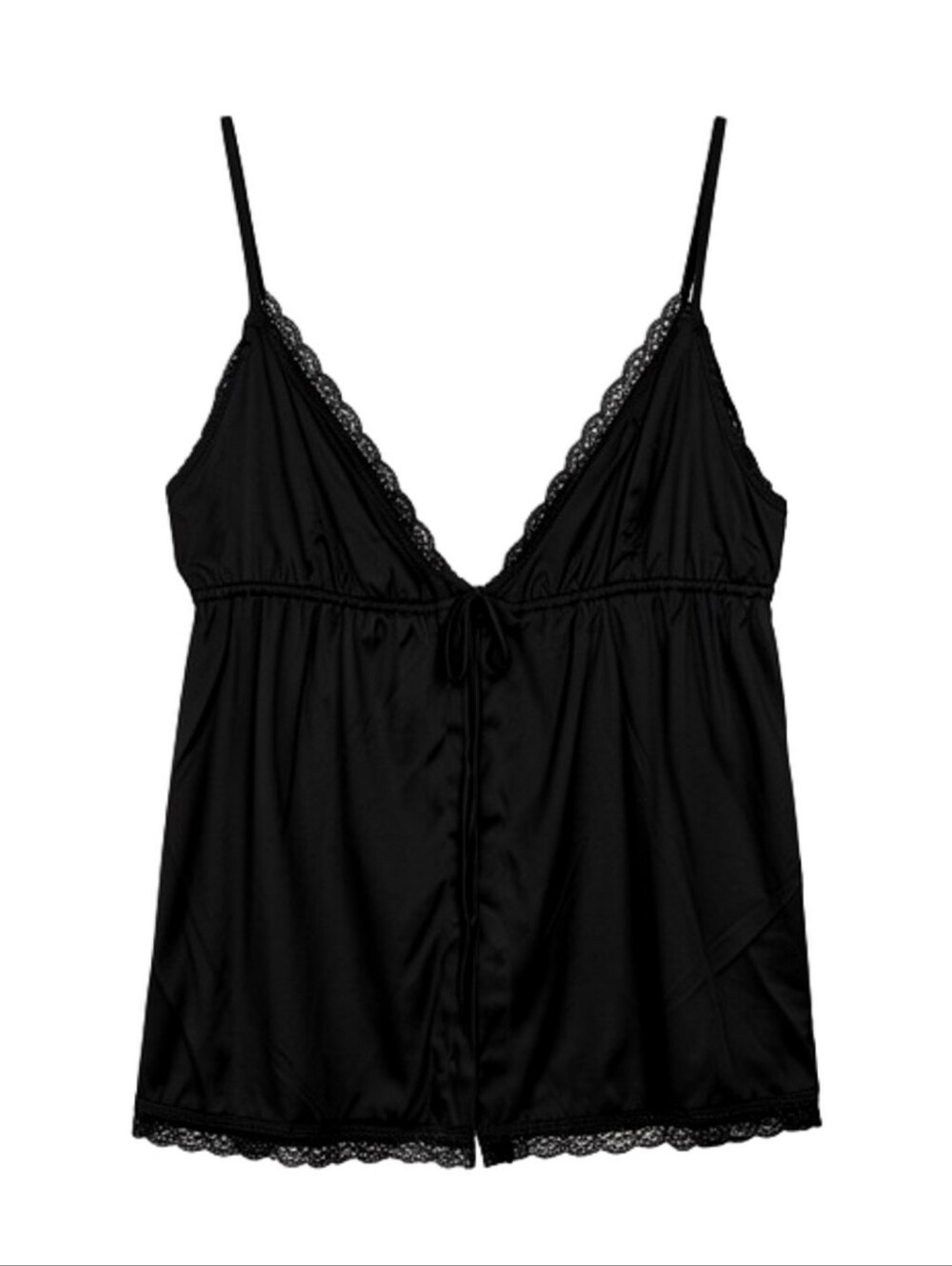 SilkSilky Black Mulberry Silk Lace Trim Camisole Babydoll Top XL Sleeveless - Picture 8 of 8